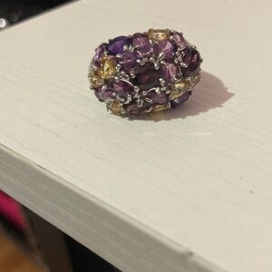 Vibrant Purple and Gold Cluster Ring 8
